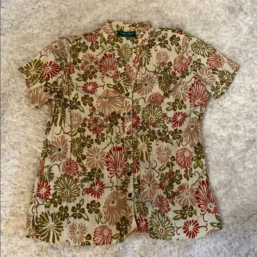 Printed and beaded blouse.